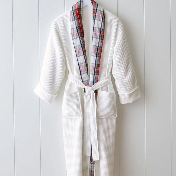 Pottery Barn Waffle Weave Resort Stewart Plaid Robe Unisex Small NWOT - Picture 1 of 5